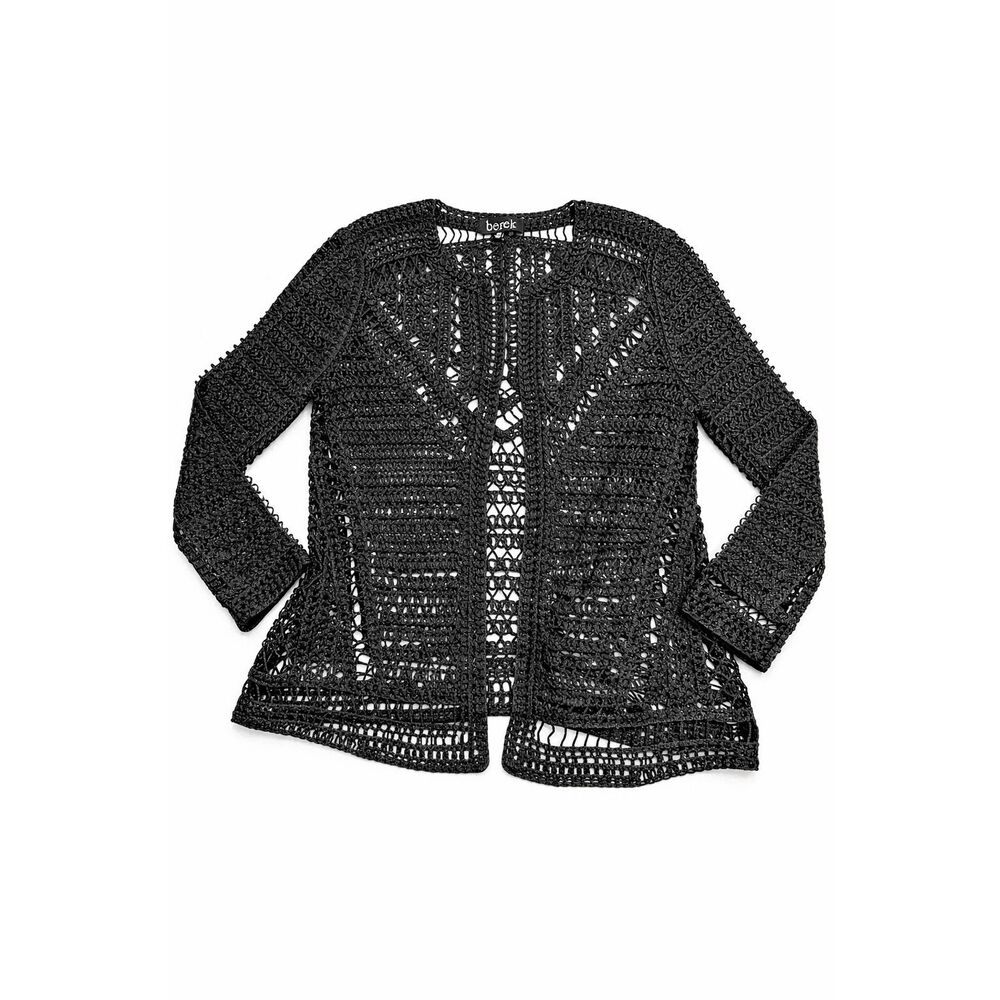 Berek Black Crochet Open Front Cardigan Jacket Size PM Medium